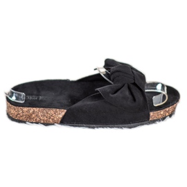 SHELOVET Pantuflas de ante con lazo negro