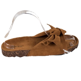SHELOVET Pantuflas de ante con lazo marrón