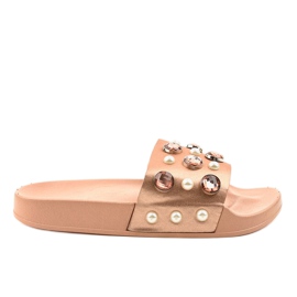 Pantuflas rosas con perlas H-6567 rosado