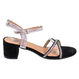 Small Swan Sandalias en una barra con zirconia cúbica negro gris