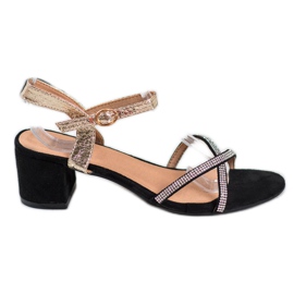 Small Swan Sandalias en un poste con circonita cúbica negro amarillo Small Swan Sandalias en un poste con circonita cúbica negro amarillo