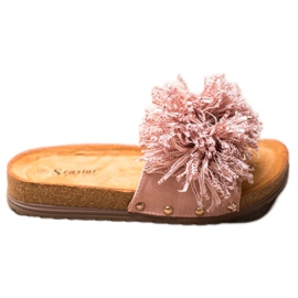 Seastar Pantuflas rosas con flecos rosado