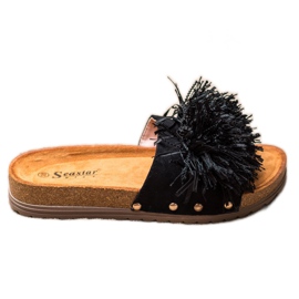 Seastar Pantuflas Negras Con Flecos negro