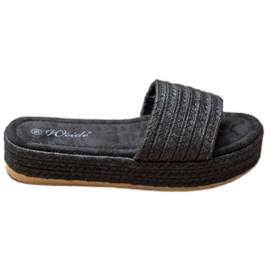 Weide Zapatillas de paja en la plataforma negro