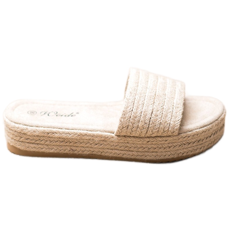 Weide Zapatillas de paja en la plataforma beige