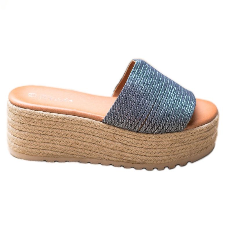 Weide Zapatillas en una plataforma de paja azul Weide Zapatillas en una plataforma de paja azul