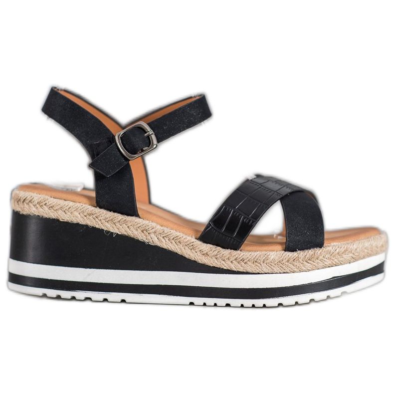 Weide Cuñas Negras Con Cuero Ecológico negro Weide Cuñas Negras Con Cuero Ecológico negro