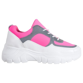 SHELOVET Zapatillas de deporte con cordones de moda blanco rosa