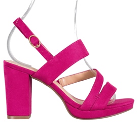 SHELOVET Sandalias de ante de tacón rosado