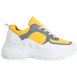 SHELOVET Zapatillas de deporte con cordones de moda blanco amarillo