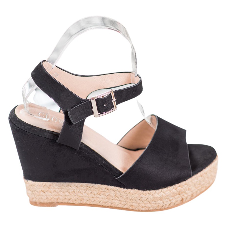 Clowse Sandalias negras en una cuña alta negro Clowse Sandalias negras en una cuña alta negro