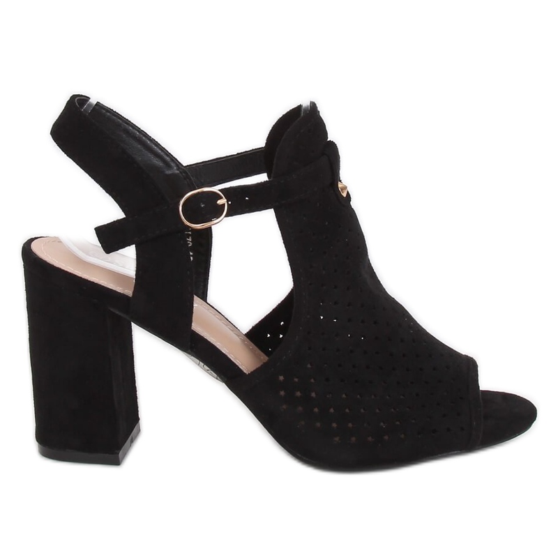 Black LL79 Sandalias negras de tacón alto caladas negro
