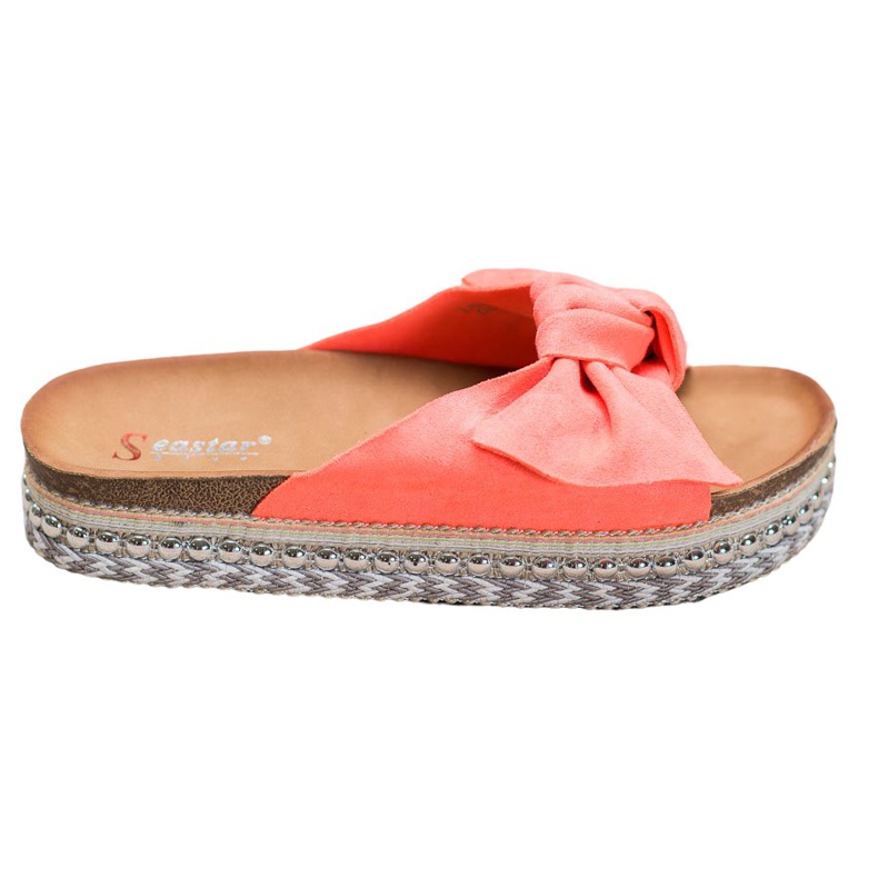 Seastar Pantuflas de ante con plataforma decorativa rojo naranja Seastar Pantuflas de ante con plataforma decorativa rojo naranja