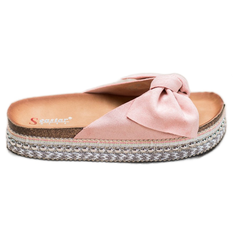 Seastar Pantuflas de ante con plataforma decorativa rosado