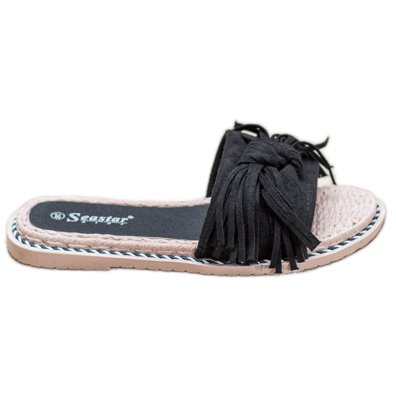 Seastar Zapatillas cómodas con flecos negro Seastar Zapatillas cómodas con flecos negro