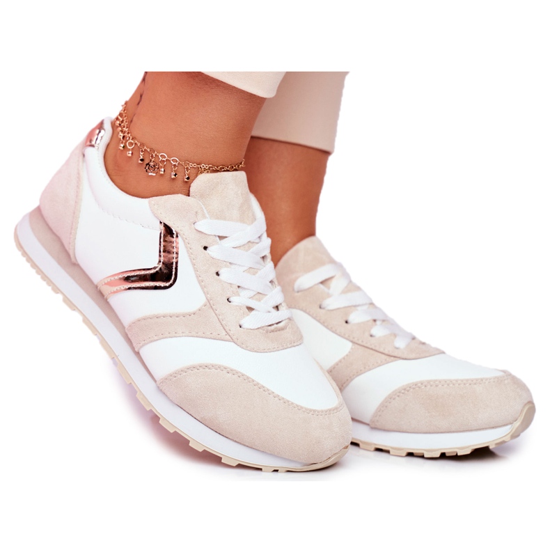 Zapatillas deportivas de mujer ruleta blanca y beige blanco marrón
