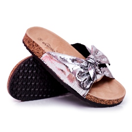 EVE Pantuflas de mujer con un gran lazo de plata Lovely Time gris