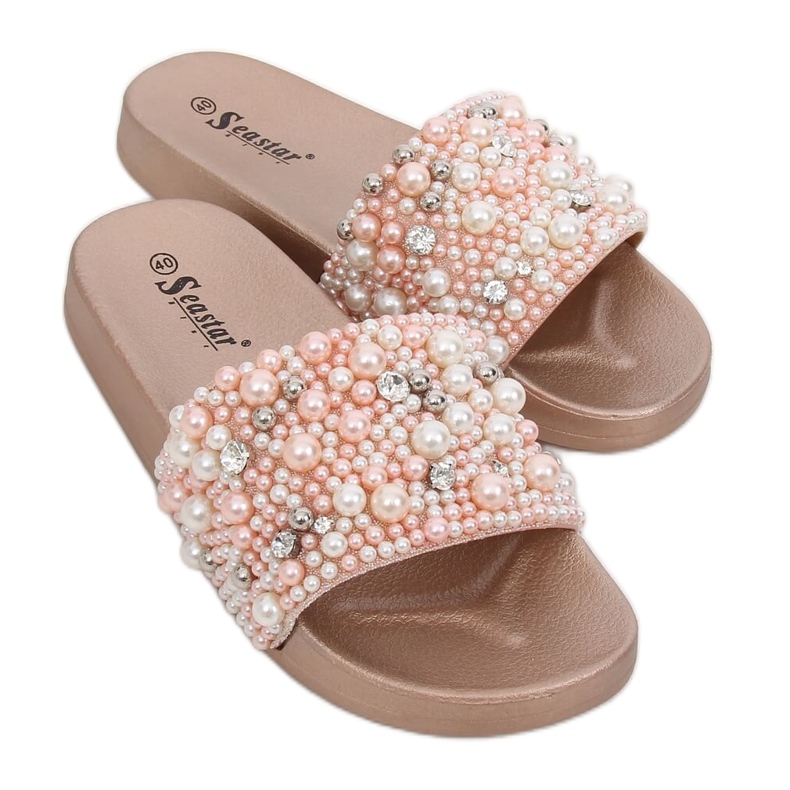 Zapatillas con perlas champagne BG66 Champagne rosado multicolor