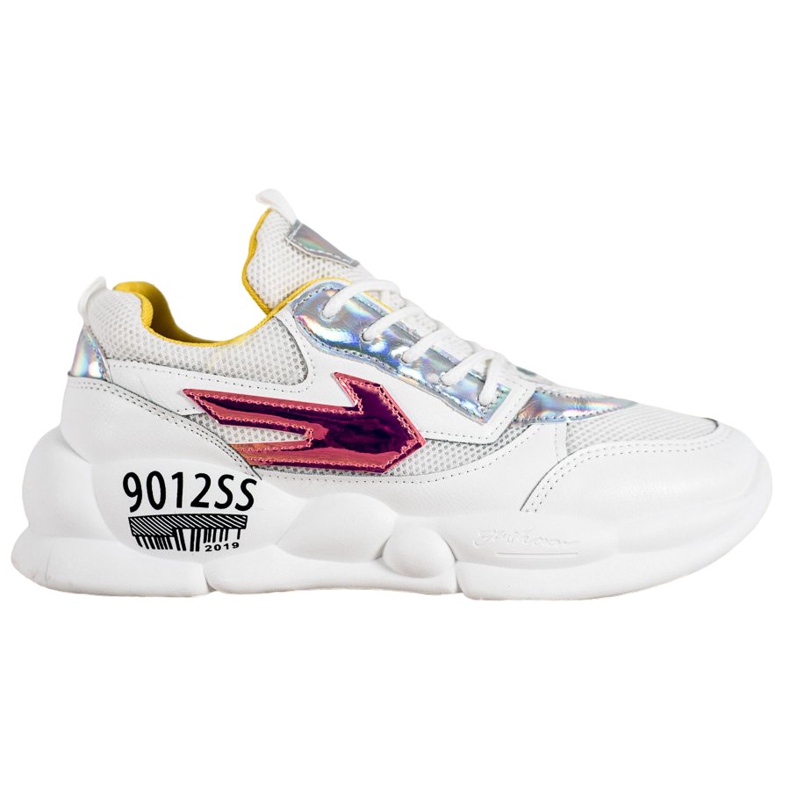 SHELOVET Zapatillas con moda de cuero ecológico blanco multicolor gris