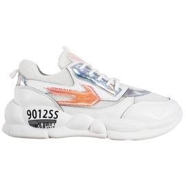 SHELOVET Zapatillas con moda de cuero ecológico blanco multicolor gris SHELOVET Zapatillas con moda de cuero ecológico blanco multicolor gris