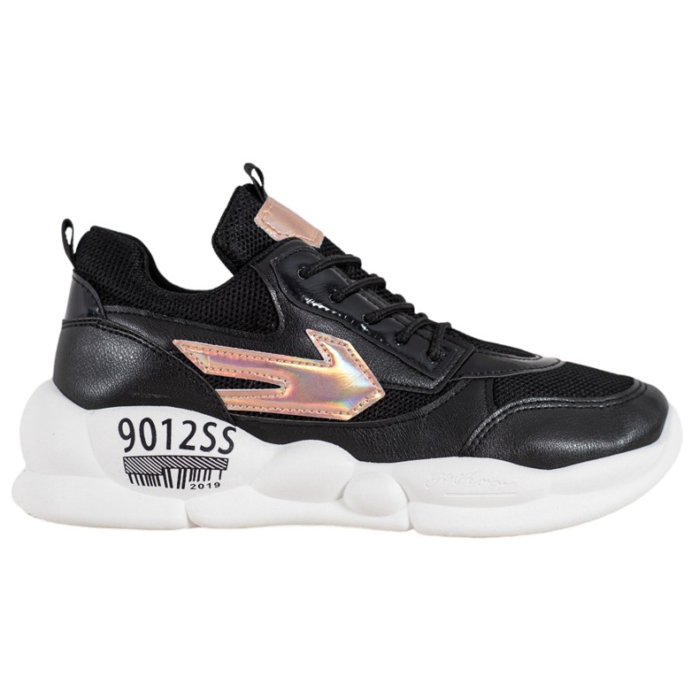 SHELOVET Zapatillas con moda de cuero ecológico negro amarillo