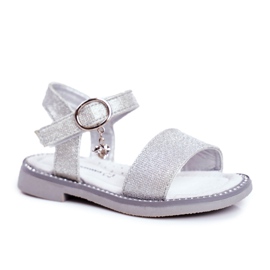 Apawwa Sandalias Infantiles con Velcro Brocado Plateado Verden gris