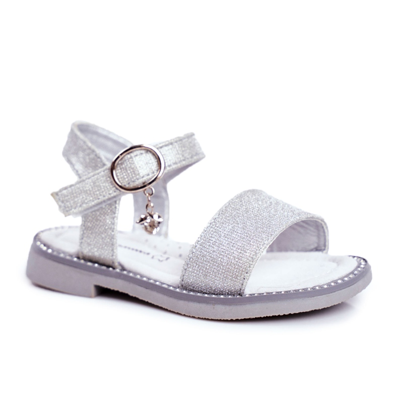 Apawwa Sandalias Infantiles con Velcro Brocado Plateado Verden gris