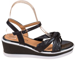 SHELOVET Sandalias de cuña brillantes negro