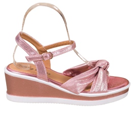 SHELOVET Sandalias de cuña brillantes rosa