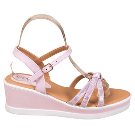 SHELOVET Cuñas casuales con cuero ecológico rosa