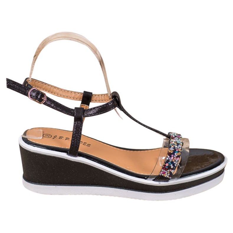 SHELOVET Cuñas elegantes con cuero ecológico negro