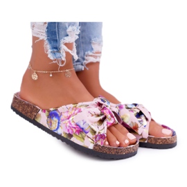 PS1 Pantuflas rosas para mujer con flores de corcho Wendy's Bow rosado multicolor