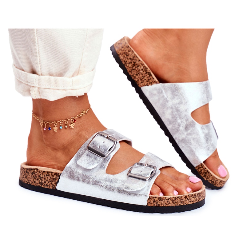 EVE Pantuflas De Mujer Con Hebillas Plata Vivio gris