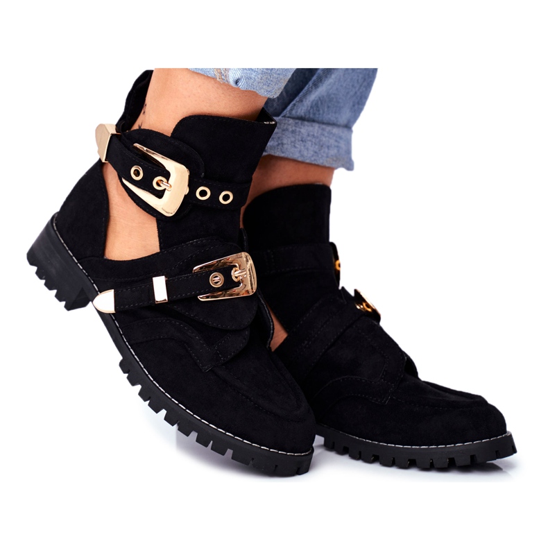 Lu Boo Black Suede Cut Out Zapatos Rock Girl negro