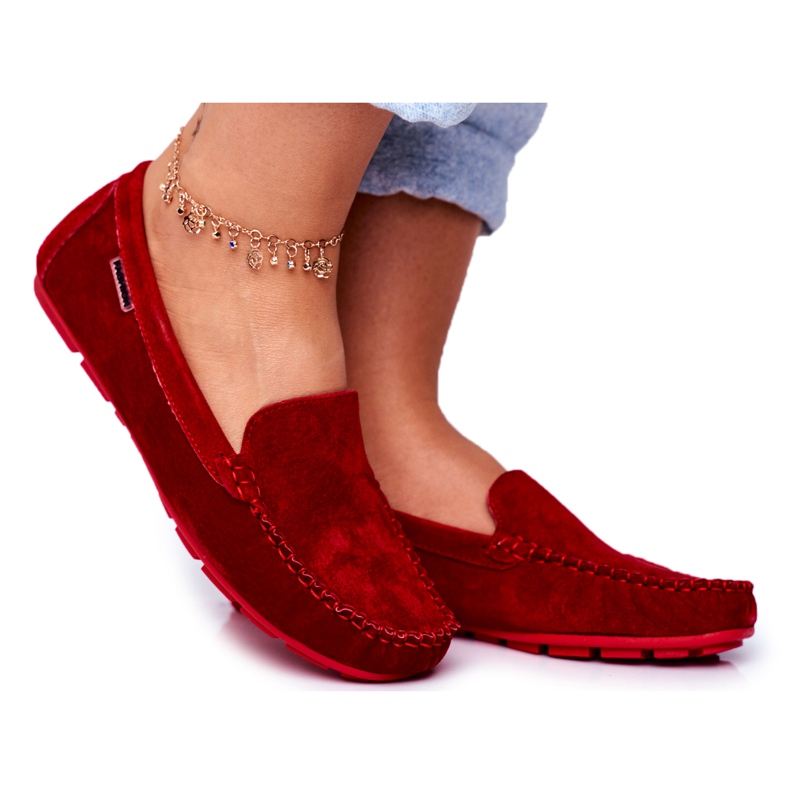 Vinceza Mocasines Mujer Piel Ante Rojo Papito