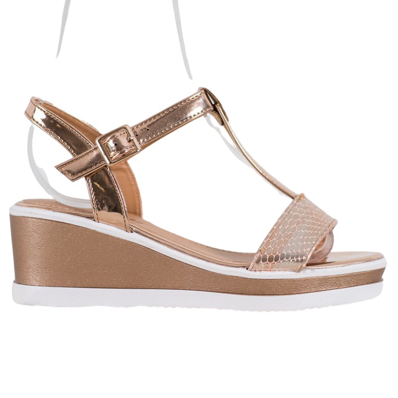 SHELOVET Cuñas Doradas Con Cuero Ecológico dorado