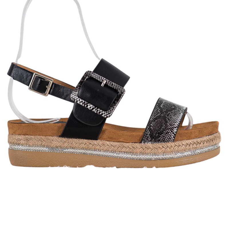 SHELOVET Sandalias en la plataforma con estampado de serpiente negro