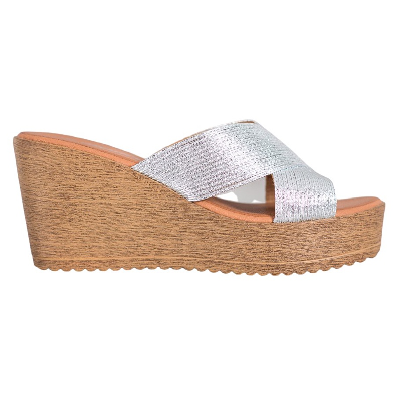Renda Pantuflas de cuña plateadas gris