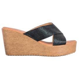 Renda Pantuflas de cuña negras negro