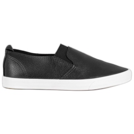 Bona Slipons de cuero ecológico negro