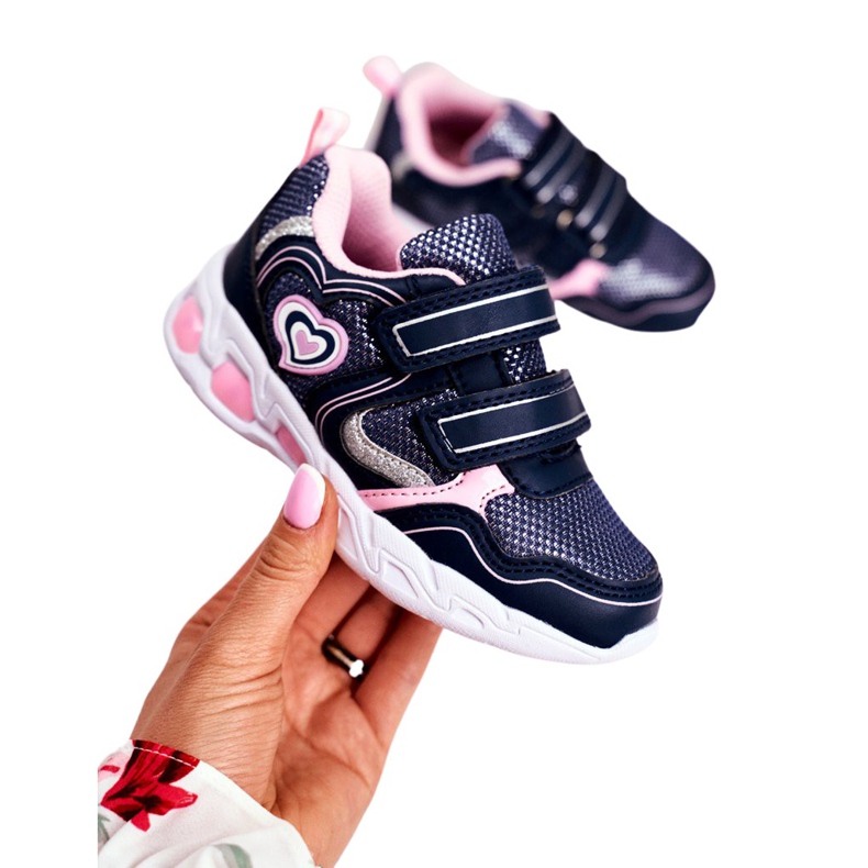 EVE Zapatos deportivos para niños que brillan en velcro azul marino escarlata rosado