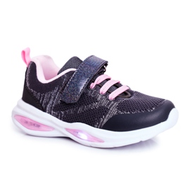 EVE Zapatos deportivos para niños que brillan en velcro gris de manera simple rosa