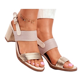 EVE Sandalias de mujer en el poste Beige y Golden Emmy dorado