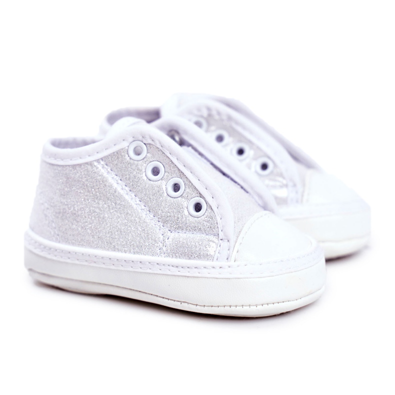 Apawwa Zapatilla Deportiva Infantil Velcro Con Brocado Bautizo Plata Milley blanco