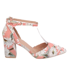 Zapatos de salón en poste con flores LE076P Rosa rosado multicolor