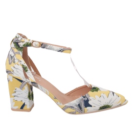 Zapatos de salón en el poste con flores LE076P Amarillo multicolor