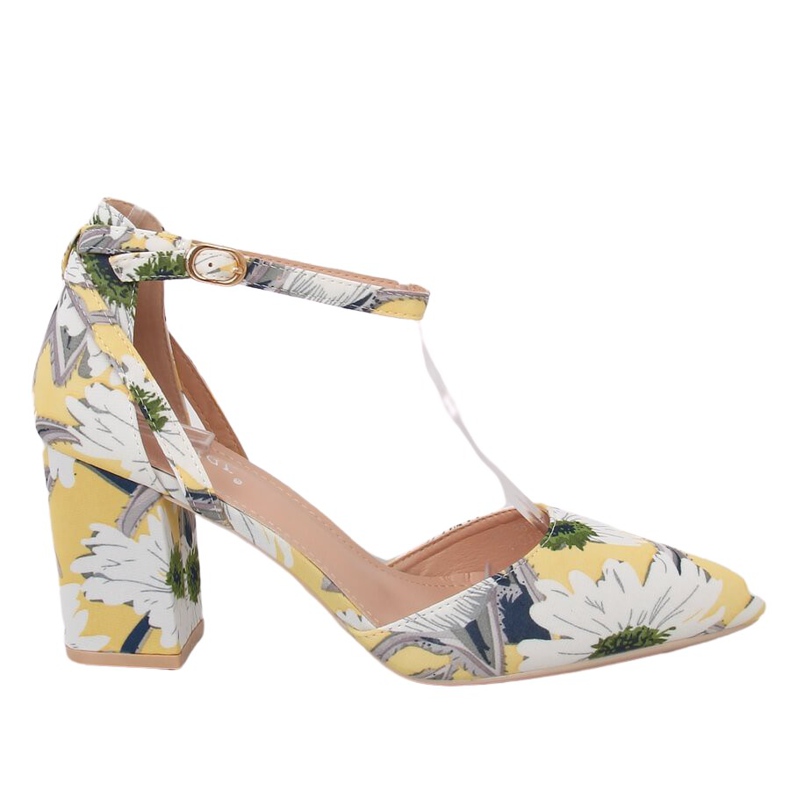 Zapatos de salón en el poste con flores LE076P Amarillo multicolor