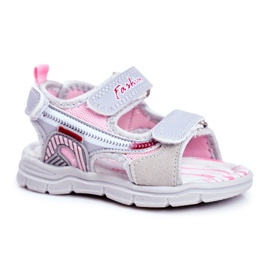 PL1 Sandalias Infantiles con Velcro Gris Grobino rosa