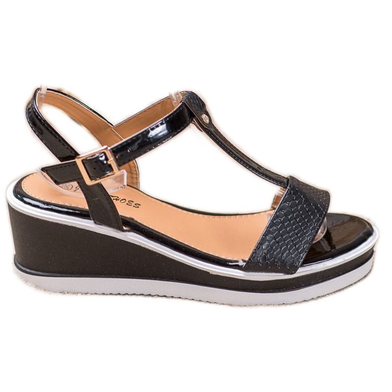 SHELOVET Cuñas Negras Con Cuero Ecológico negro