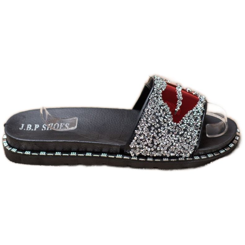 SHELOVET Pantuflas Plateadas Con Aplicación gris